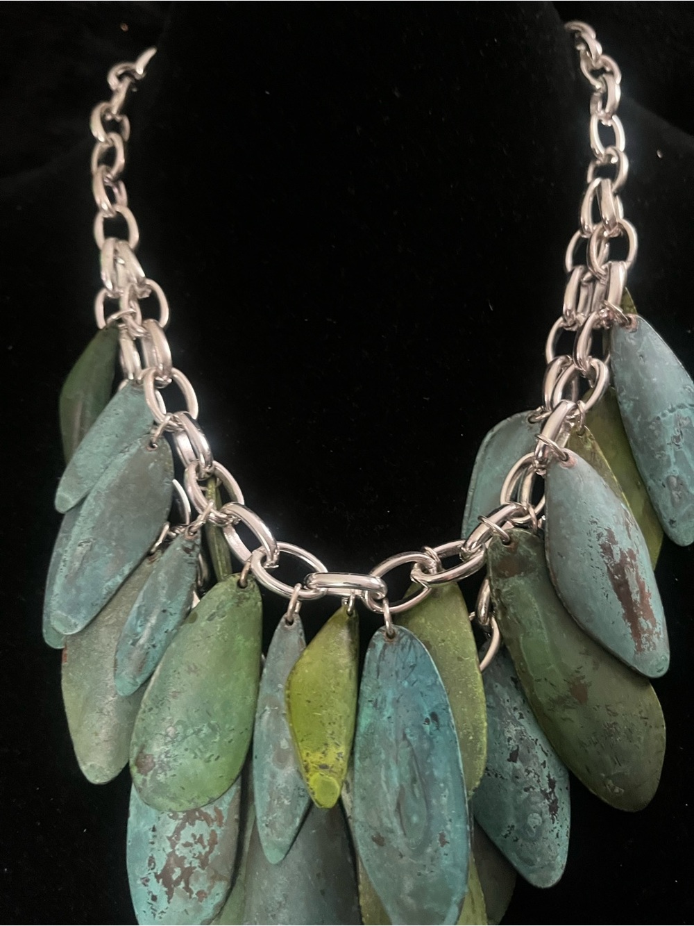 Patina Teardrop Necklace in Green and Blue - Women's Statement Jewelry